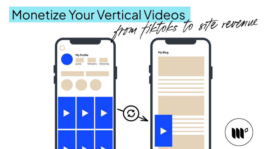 Image displays how using social media vertical video content would look when repurposed for a publisher's site. A vertical video square is shown to display the vertical video feature in the bottom lefthand corner of the screen on a blog post.